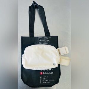 Lululemon Cream Belt Bag with Black Tote
